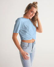 Load image into Gallery viewer, Women&#39;s sky blue joy. Twist-Front Cropped Tee
