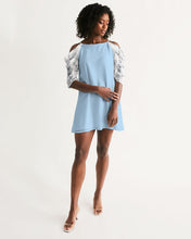 Load image into Gallery viewer, Women&#39;s sky blue joy. Open Shoulder A-Line Dress
