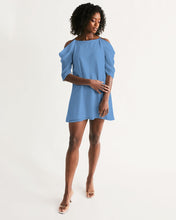 Load image into Gallery viewer, Women&#39;s periwinkle joy. Open Shoulder A-Line Dress
