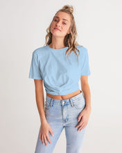 Load image into Gallery viewer, Women&#39;s sky blue joy. Twist-Front Cropped Tee
