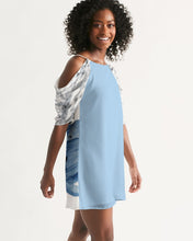 Load image into Gallery viewer, Women&#39;s sky blue joy. Open Shoulder A-Line Dress
