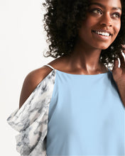 Load image into Gallery viewer, Women&#39;s sky blue joy. Open Shoulder A-Line Dress
